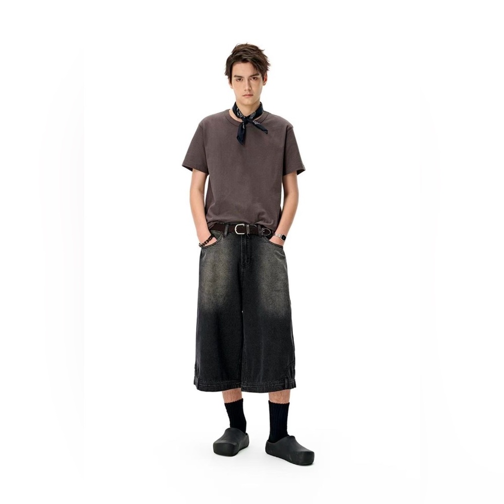 Men’s Wide Leg Baggy Denim Shorts Y2K‎ Streetwear Vintage Washed Jean Bermuda 32